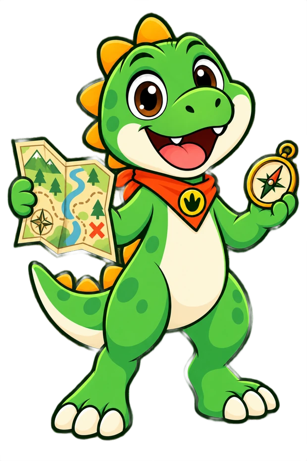 Rex the dinosaur scout with a map